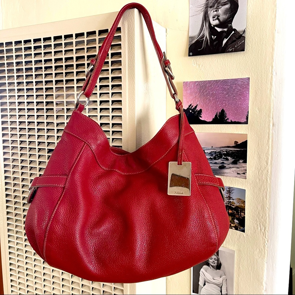 Furla red leather hobo handbag